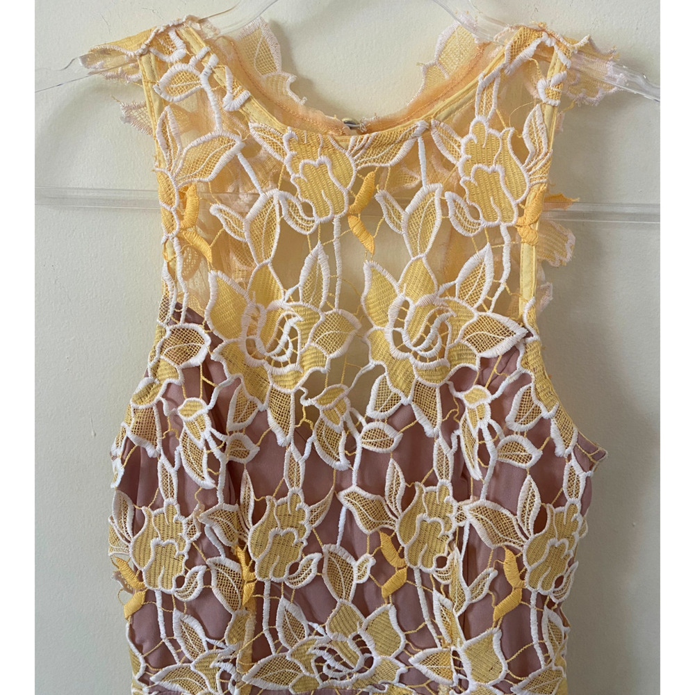 NBD Mini dress Harriet floral Lace Sunshine XS yellow fairy revolve open back - Picture 2 of 7